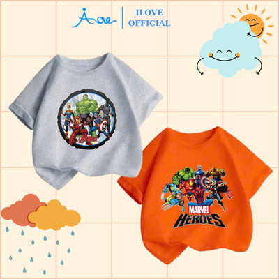 [MỚI] Áo thun cộc tay cho bé trai AORE, Áo phông tay ngắn in hình biệt đội Anh Hùng chất COTTON mềm mịn 9-36kg