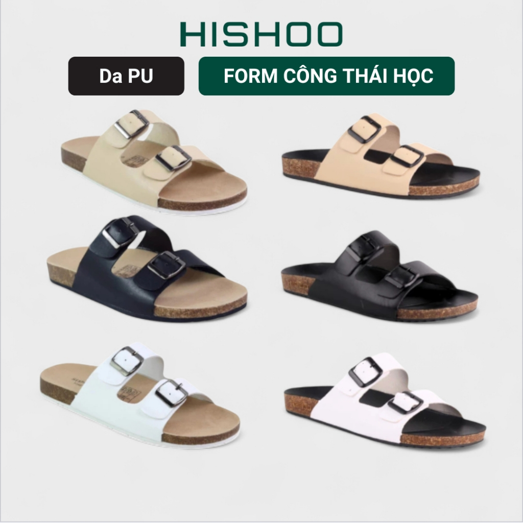 Dép Đế Trấu Nam Nữ Birken Quai Ngang 2 Khóa Da Tổng Hợp Hishoo S093