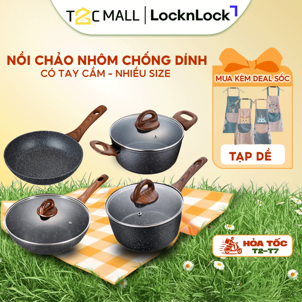 Nồi Chảo nhôm LocknLock BAUM chống dính dùng được trên bếp từ nhiều size lựa chọn LBU - T2Cmall