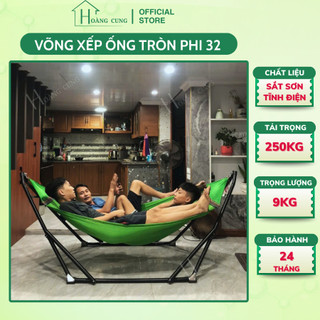 Võng xếp KHUNG TRÒN cao cấp - Sắt sơn tĩnh điện phi 32 -Tải trọng 250kg - Bảo hành 2 năm