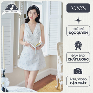 Váy Thiết Kế Nữ Cổ V Viền Ren Hai Dây Tiểu Thư Dáng Xòe Chiết Eo Cao Trên Gối Hoa Nhí Veo's Đi Chơi - Tulip Dress