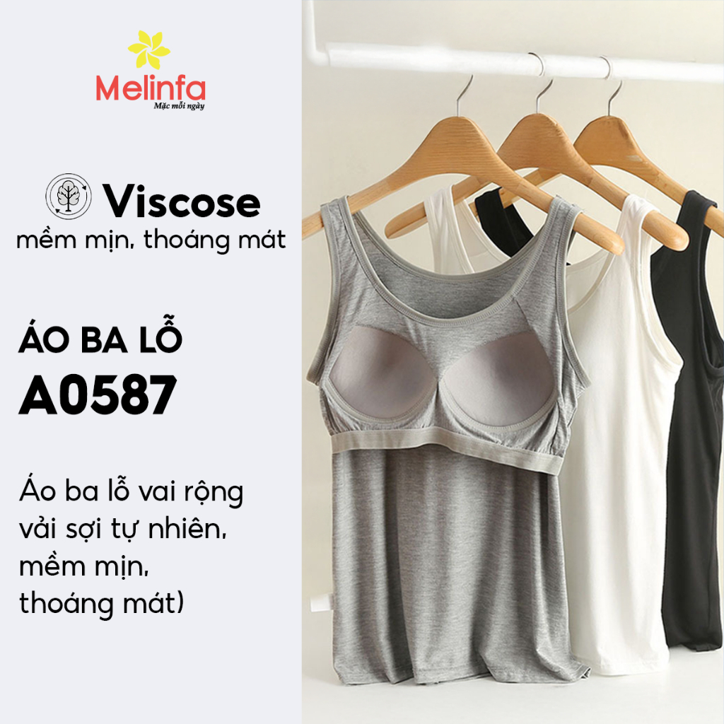 Áo ba lỗ nữ có đệm ngực MELINFA vải Viscose tự nhiên thoáng mát, áo 3 lỗ mặc nhà, tập gym mã VAA0587
