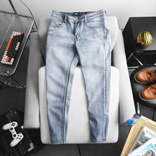 Quần jean nam vnxk màu xanh sáng chất jean cao cấp co giãn ôm chân