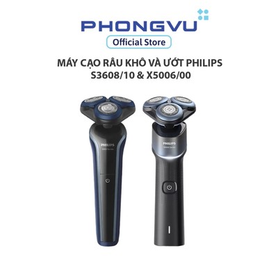 Máy cạo râu khô và ướt Philips S3608/10 & X5006/00 - Khô & Ướt, Đầu 5‑Chiều, 40-50 Phút Không Dây - Bảo hành 24 tháng