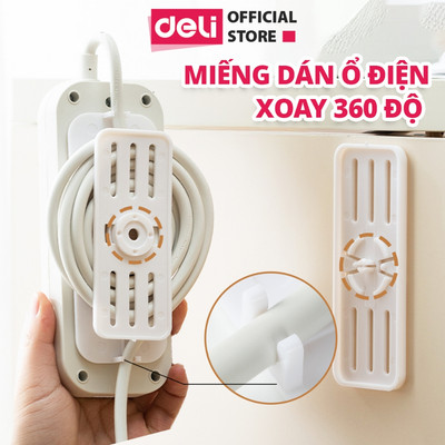 Miếng Dán Ổ Điện Xoay 360 Độ Deli, Miếng Dán Tường Treo Ổ Điện Siêu Chắc Chắn Tiết Kiệm Không Gian