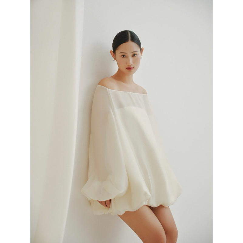 [WEWEAR] Đầm bí bẹt vai, chất liệu tơ hàn và lụa (tặng kèm quần bảo hộ) |  LEDA DRESS