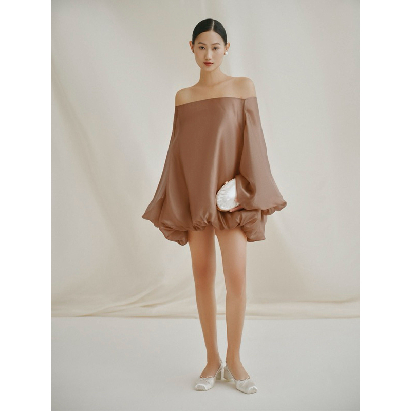[WEWEAR] Đầm bí bẹt vai, chất liệu tơ hàn và lụa (tặng kèm quần bảo hộ) |  LEDA DRESS | BigBuy360 - bigbuy360.vn