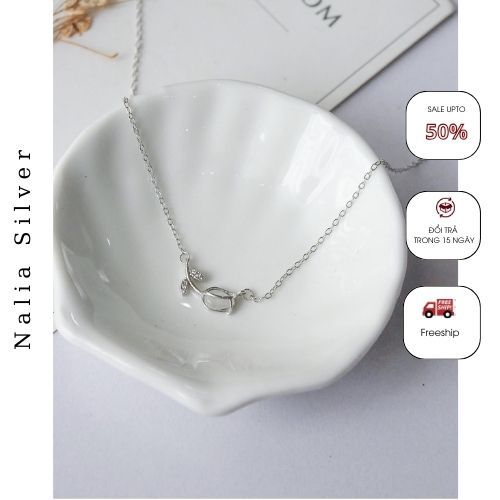 Nalia Silver - B1 Dây chuyền bac ý s925 hoa Tulip Moonstone (tặng kèm khăn lau bạc)