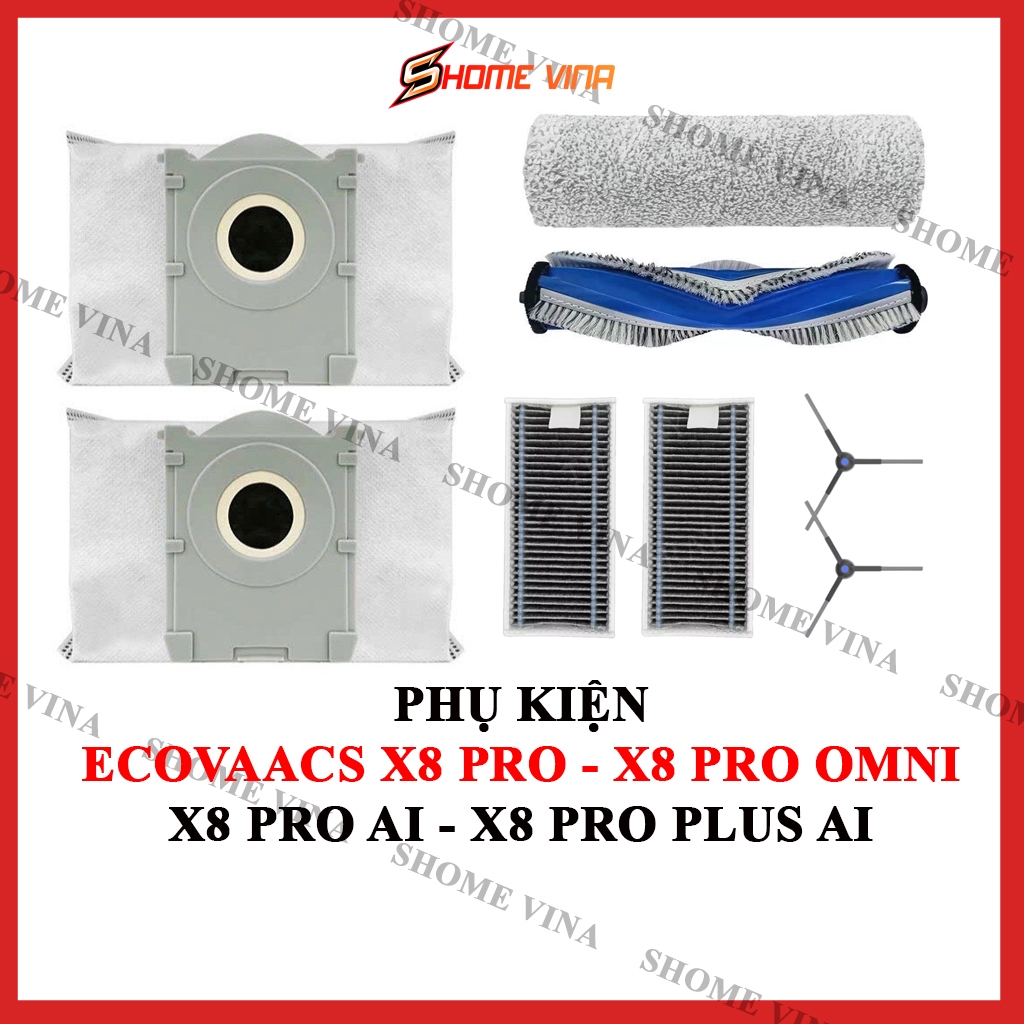 Chổi quét, túi rác, lọc bụi, thanh lau robot hút bụi Ecovaacs X8 Pro Omni, X8 Pro, X8 Pro AI, X8 Pro