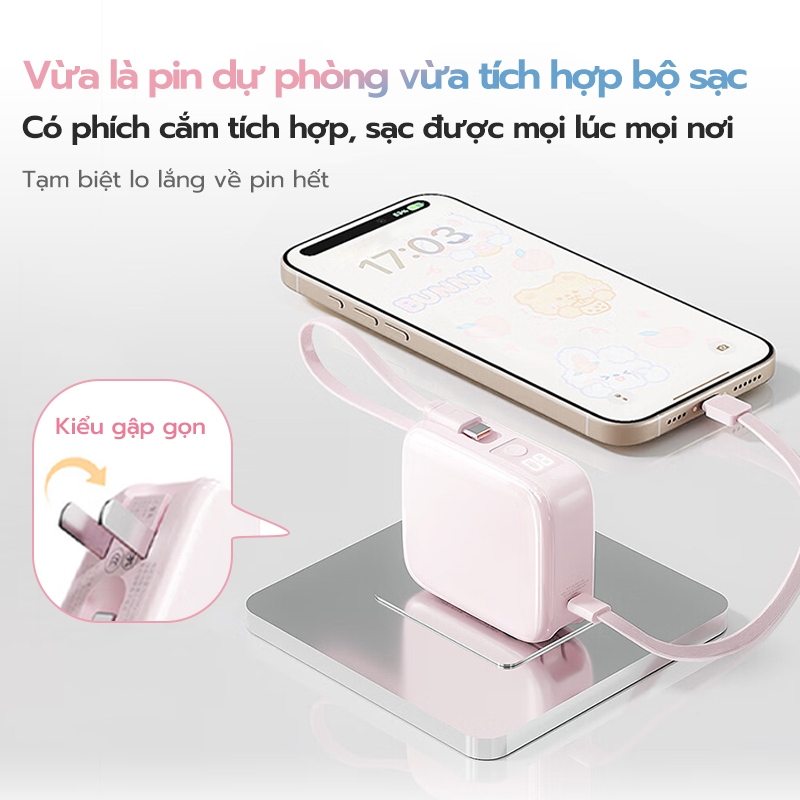 【CCC】Cục sạc dự phòng 10000mAh Uneed,Sạc Nhanh PD 22.5W mini Powerbank, Pin Sạc Type‑C/L,Củ sạc gập liên nhỏ