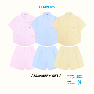 Set Sơ Mi Oxford CEMMERY Local Brand Chính Hãng Summery Set Form Boxy Unisex Thêu Hoa 3 Màu