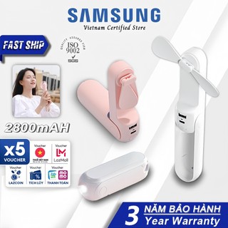  【Bảo hành 3 năm miễn phí  Quạt mini cầm tay 4 trong 1 2800mAH Tích Hợp Sạc Dự Phòng Đèn Pin Gương trang điểm 