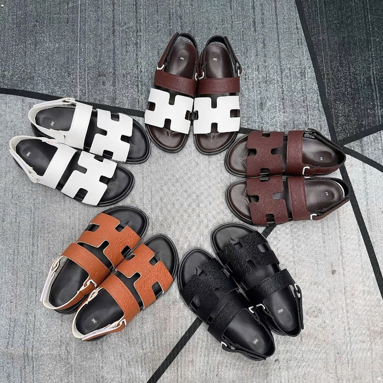 Dép Sandal Nữ Chữ H Quai Hậu Khóa Dán Đế Bệt Da Mềm Điều Chỉnh Quai 5 Màu Độc Đáo