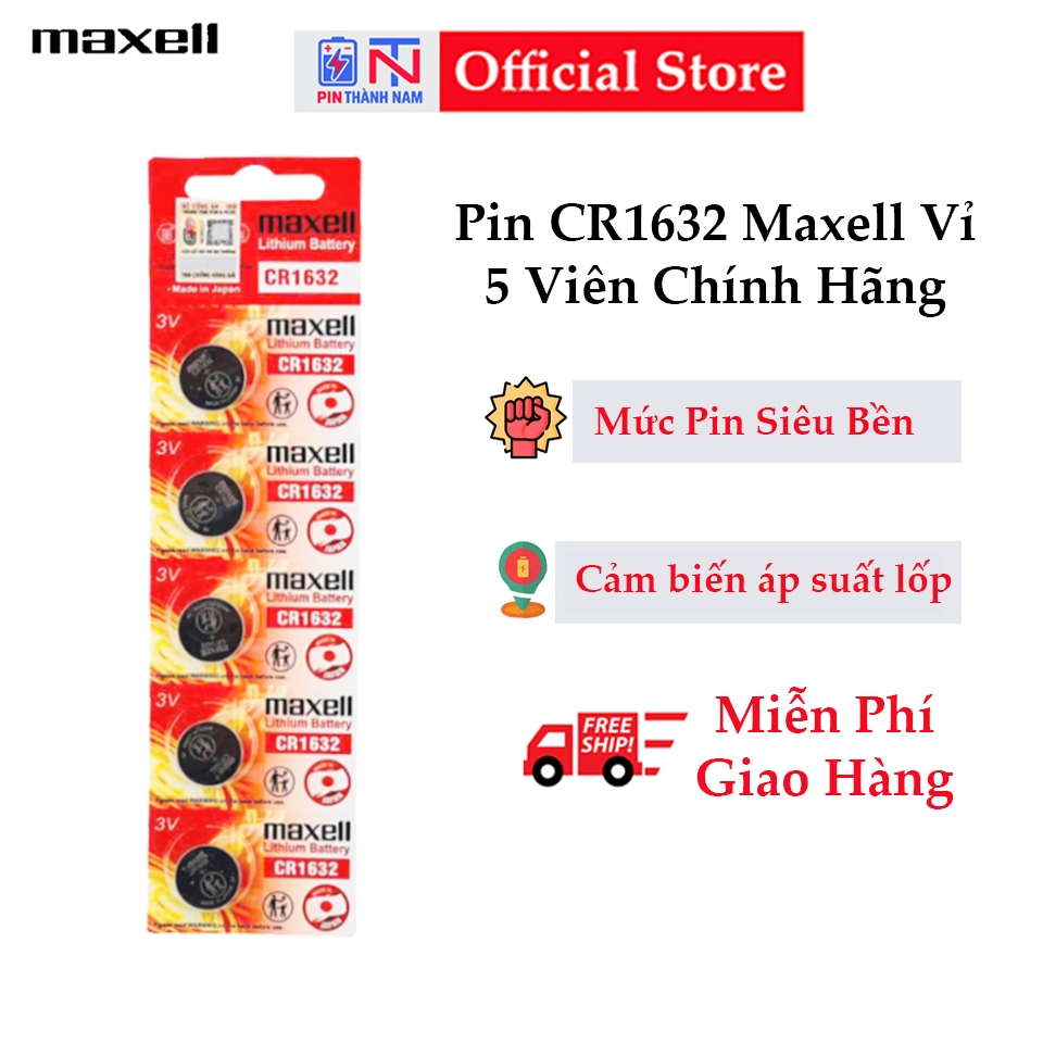 Pin CR1632 Maxell Vỉ 5 Viên Chính Hãng Thay Pin Cảm Biến Áp Suất Lốp