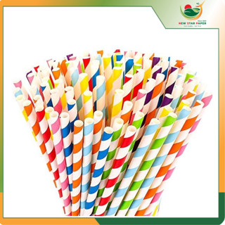 Phi 6 - Bó 100 ống hút giấy làm từ sợi mía nhiều họa tiết, nhiều màu đa sắc