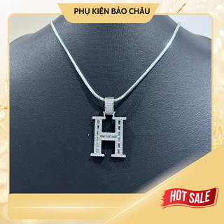 Dây chuyền nam và mặt dây chuyền H đính đá, vòng cổ nam nữ, mặt dây chuyền chữ cái