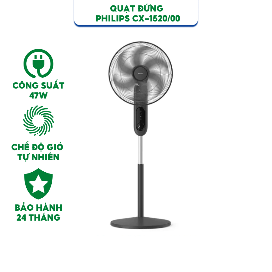 Quạt đứng Philips CX-1520/00 - Có điều khiển từ xa - Hàng CHÍNH HÃNG bảo hành 24 tháng