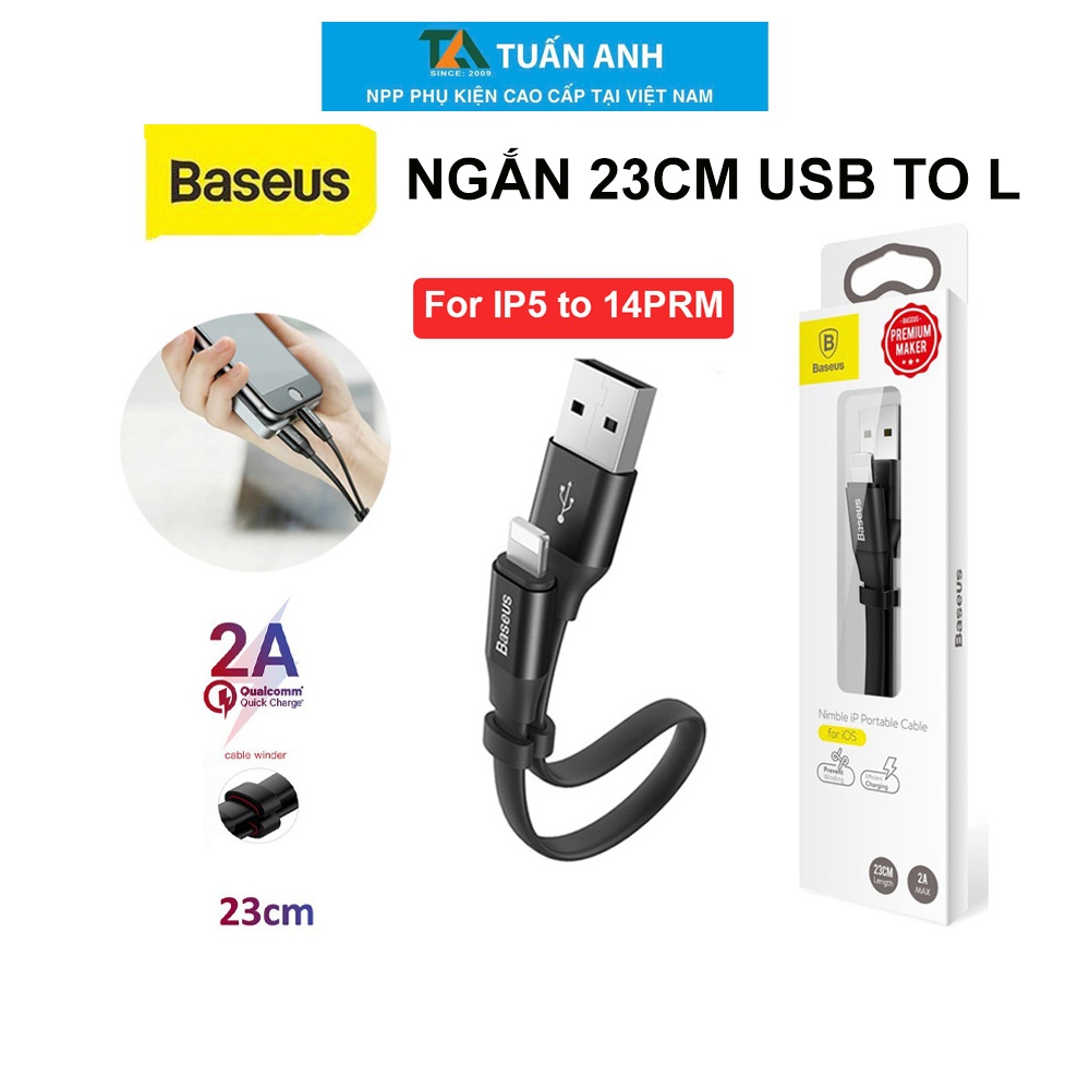 Cáp ngắn BASEUS Nimble USB to IP dùng kèm Sạc Dự Phòng Chống rối ngắn 23Cm - PhuKienTuanAnh
