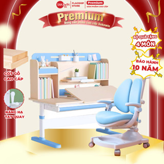 Bộ bàn học chống gù gỗ tự nhiên Sakawin SO04, Bàn học cao cấp cho bé, Thiết kế hiện đại, Kích thước lớn 1m2