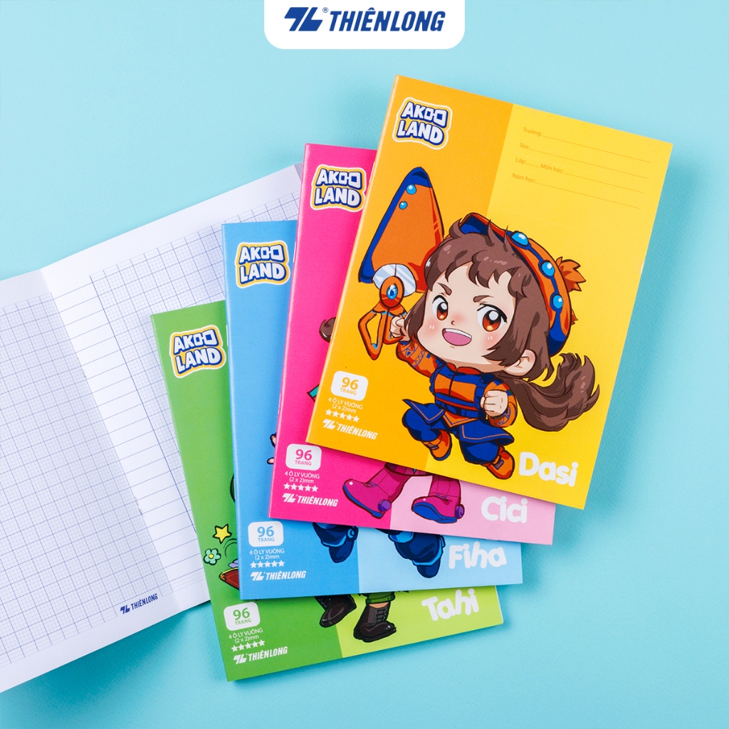 Combo 5/10 Tập học sinh Thiên Long 96 trang 4 ô ly vuông 2mm 100gsm TP-NB061/AK - Vở học sinh Akoola