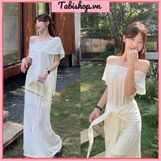Set đồ áo lệch vai chân váy dài xẻ tà sau(kèm khăn choàng) TABISHOP Set đồ nữ sang chảnh mặc du lịch đi chơi(116)