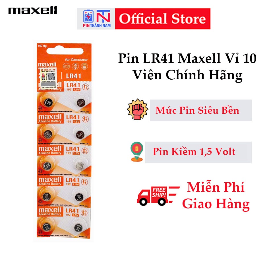 Pin LR41 Maxell AG3 Vỉ 10 Viên Chính Hãng