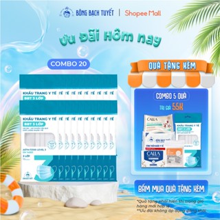 Combo 20 Gói Khẩu Trang Bông Bạch Tuyết 3 Lớp Trắng (10 cái/gói)