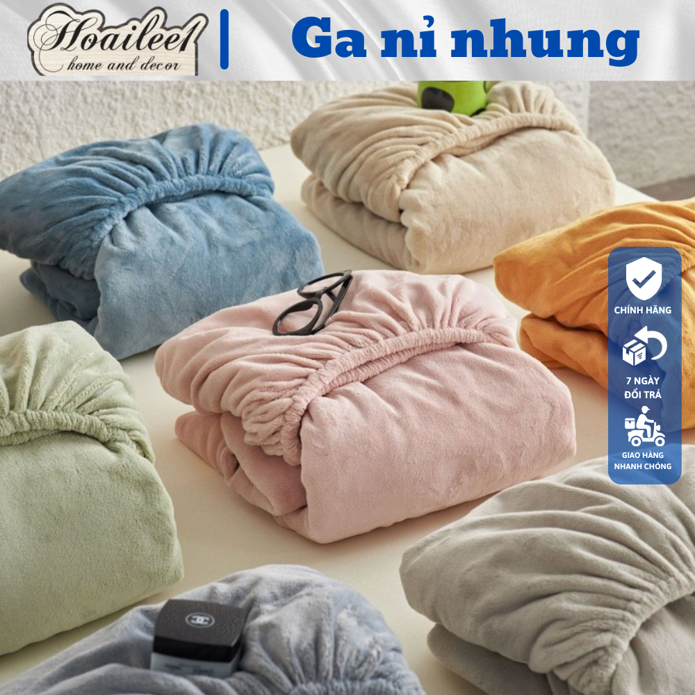 Ga giường nỉ nhung IKEA cao cấp, ga trải giường bọc nệm nỉ nhung mềm mịn giữ ấm, không rụng lông