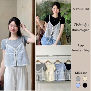 Set Áo Thun Trơn Viền Lượn Kèm Áo 2 Dây Yếm Nơ Susstore S805 Thời Trang Nữ