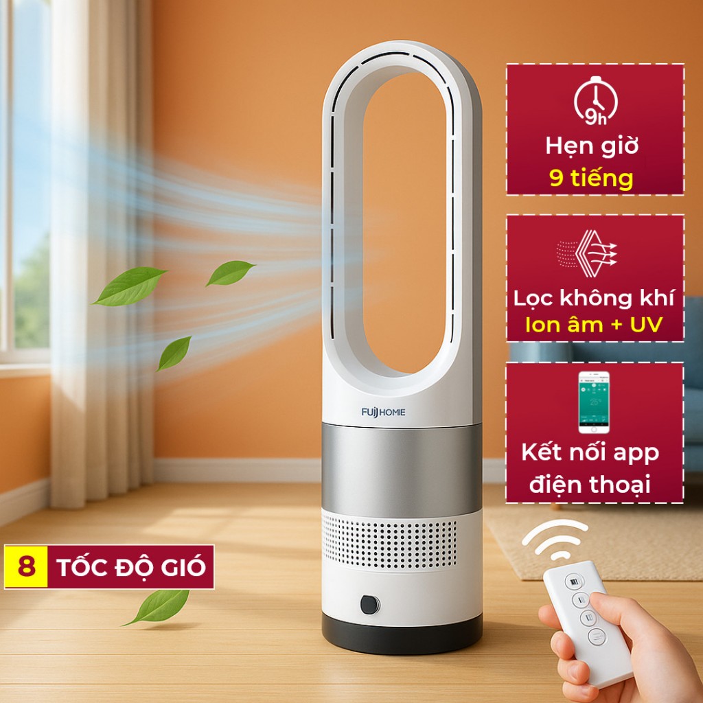 Quạt Điện Không Cánh FUJIHOME BF18 Lọc Không Khí Mini Điều Khiển Từ Xa