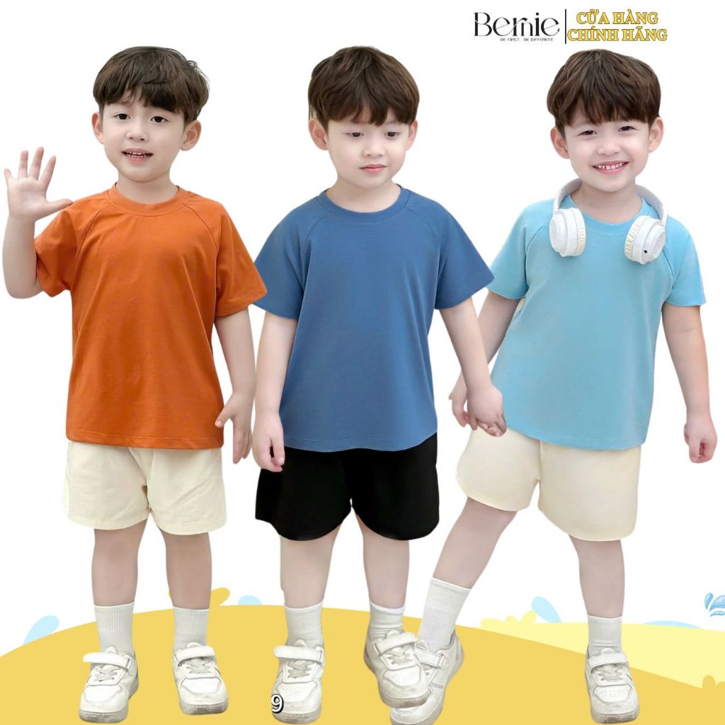 Áo thun ngắn tay BERNIE - SIRI áo phông trơn màu trắng đỏ xanh hồng cam bé trai bé gái từ 9 đến 24kg