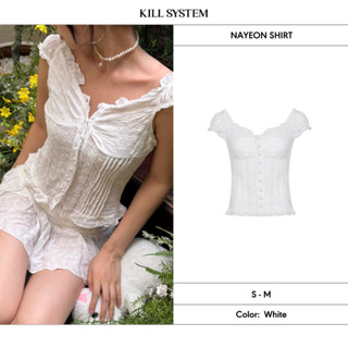 Áo trễ vai tay phồng phối ren Nayeon màu trắng - Killsystem