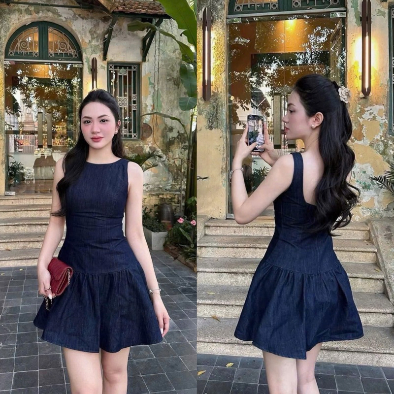 [V1.1000] Váy Bò Sát Nách Dáng Xoè Hở Lưng Khoá Đồng Kèm Quần Đùi Rời | BigBuy360 - bigbuy360.vn