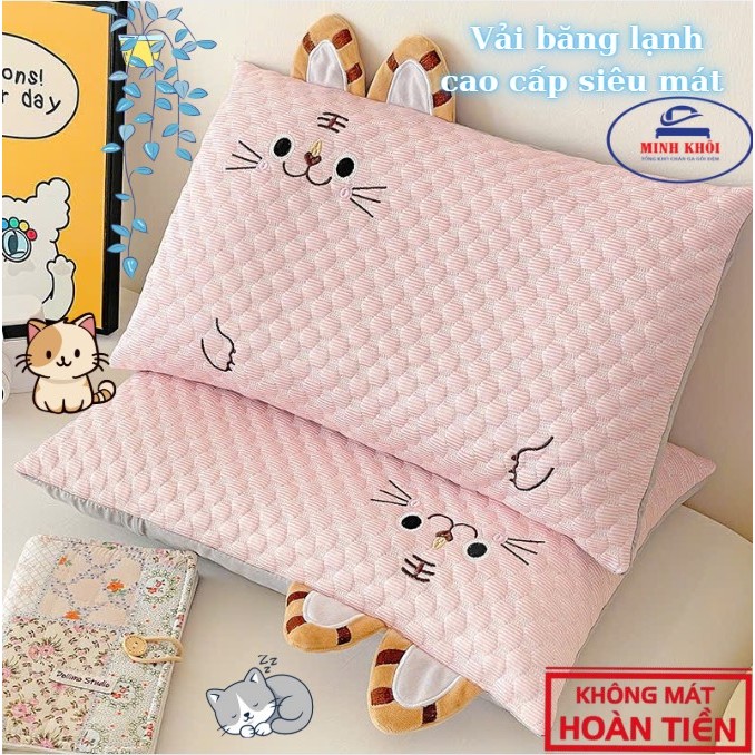 Gối trẻ em vải lụa băng lạnh, gối nằm cho bé thoáng mát thấm hút mồ hôi