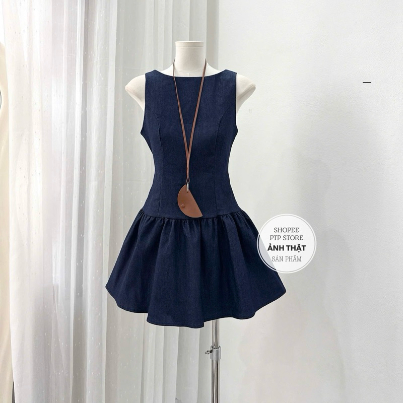 [V1.1000] Váy Bò Sát Nách Dáng Xoè Hở Lưng Khoá Đồng Kèm Quần Đùi Rời | BigBuy360 - bigbuy360.vn