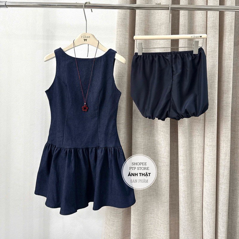 [V1.1000] Váy Bò Sát Nách Dáng Xoè Hở Lưng Khoá Đồng Kèm Quần Đùi Rời | BigBuy360 - bigbuy360.vn