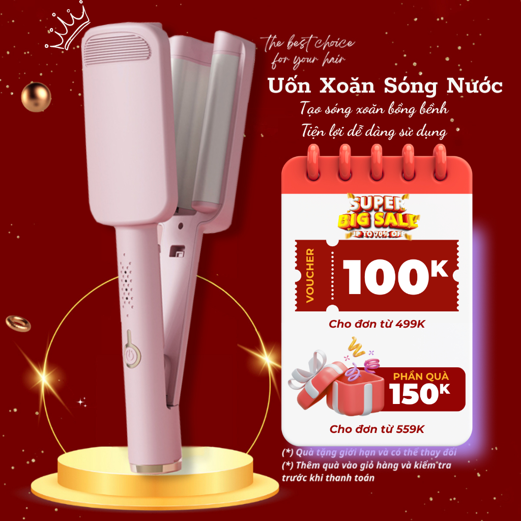 Máy Uốn Tóc Xoăn Sóng Nước Hippie 32mm 3 Trục 4 Chế Độ Nhiệt, Máy Tạo Kiểu Tóc Xoăn Tích Hợp Ion Bảo Vệ Tóc