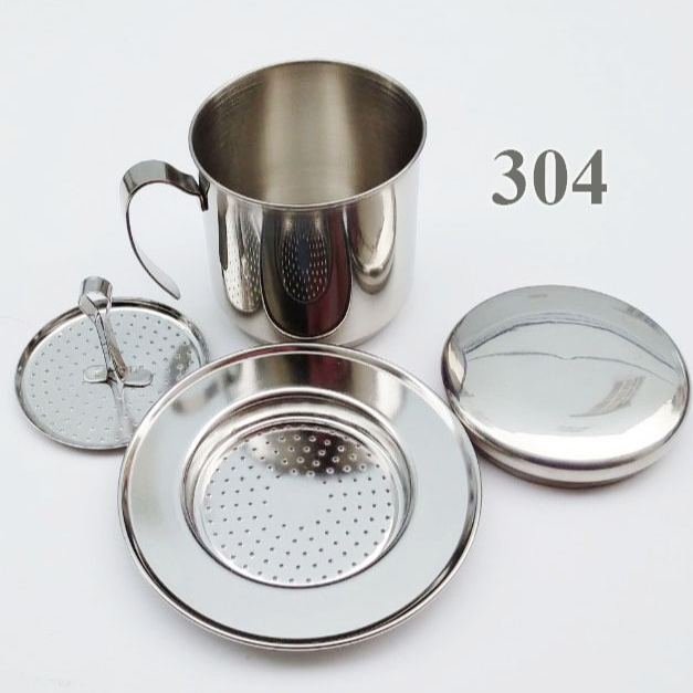 Phin pha cafe inox cao cấp 304 số 7 chất liệu thép không gỉ, nắp tròn, quai cong