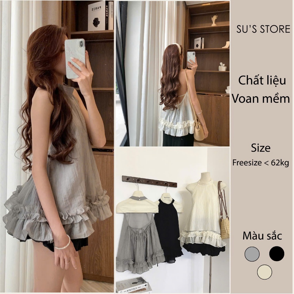 Áo Yếm Dây Buộc Hở Lưng Viền Bèo Susstore A3065 Thời Trang Nữ