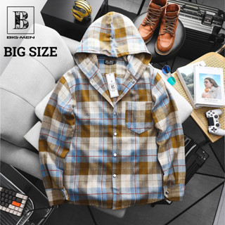 Big Men- Áo khoác có nón vải caro bố màu vàng xanh phối nút bấm thời trang bigsize nam 85- 130 kg