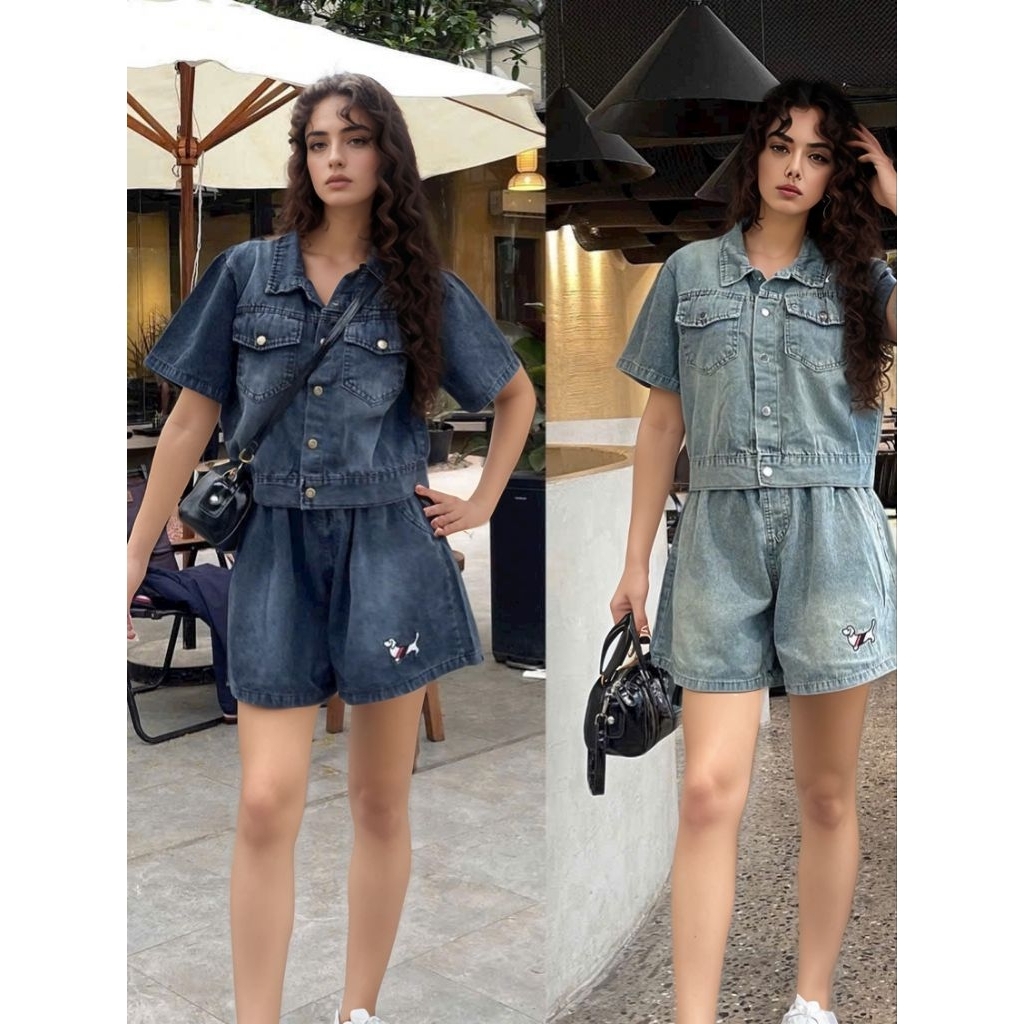 Bộ jeans thời trang cao cấp,bộ đùi bò nữ