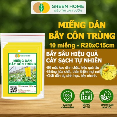10 Miếng Dán Bẫy Côn Trùng GreenHome, R20xC15cm, Keo 2 Mặt, Hiệu Quả, Tiết Kiệm Chi Phí , Dễ Sử Dụng