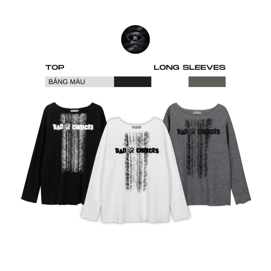 Bad Choices | Áo thun tay dài vải Tổ ong in hình form rộng