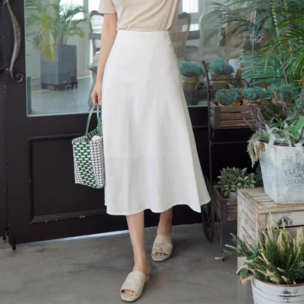 chân váy midi vintage 2lớp trơn basic ảnh thật