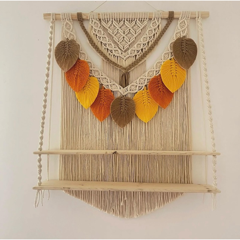 Kệ macrame 2 tầng mix lá nhiều màu ( có thể thay màu ) 60cm x 75cm