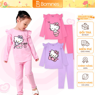 Đồ bộ dài bé gái Hello Kitty Bomines, bộ ngủ thun cotton cho bé gái từ 3- 12 tuổi 12- 36kg DBTHK