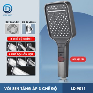 Vòi sen tăng áp bản to hiện đại 3 chế độ LD-9011, lưu lượng nước lớn và chế độ nút bấm dễ sử dụng