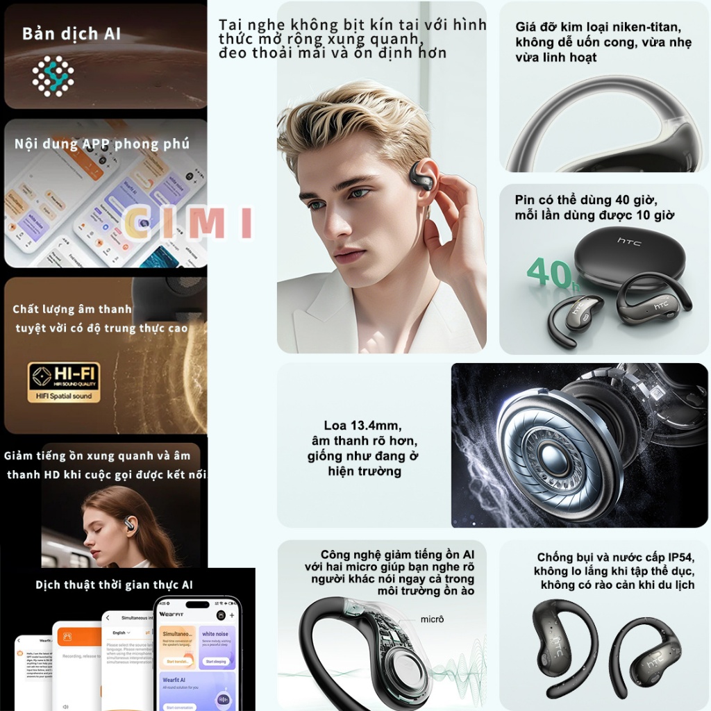 HTC NE19 Tai Nghe Phiên Dịch tai nghe bluetooth 6.0 Tai nghe không dây âm thanh nổi HiFi Al Tai nghe không dây dịch | BigBuy360 - bigbuy360.vn