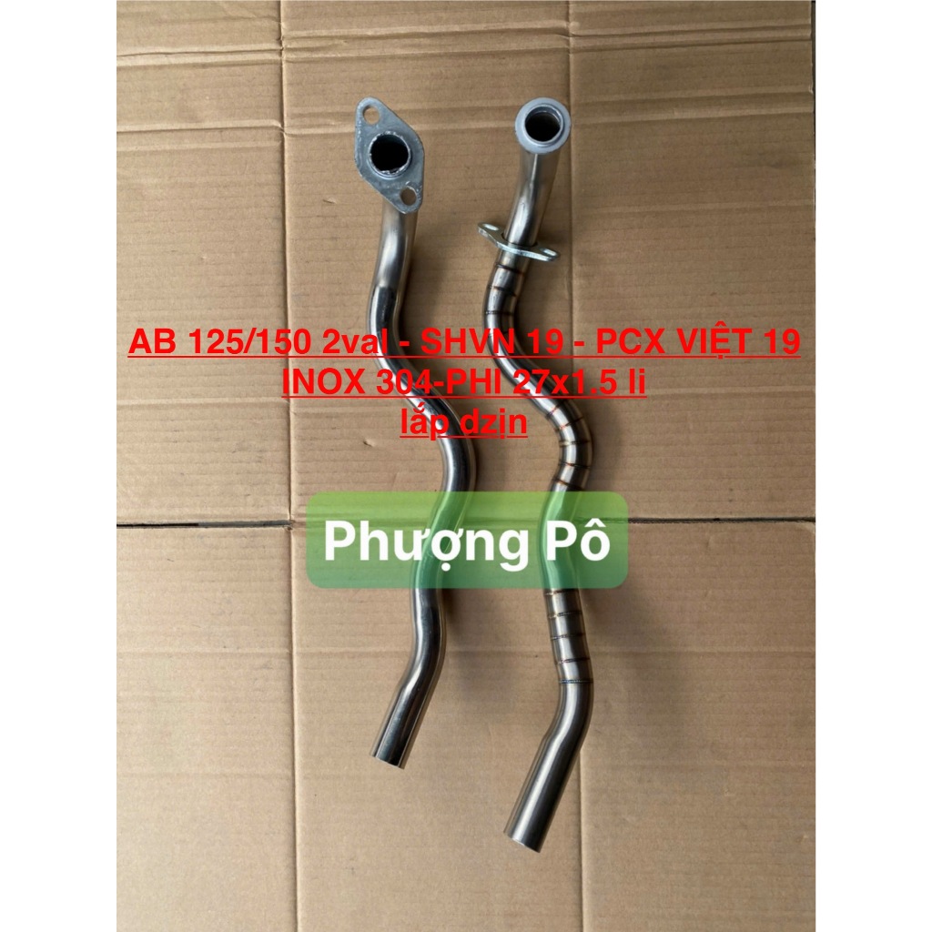 Cổ Pô Inox 304 AB125-AB150 (2VAL) PCX 2019 SHVN 2019 Phi 27 Gắn Pô DZin