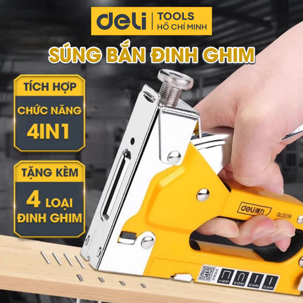 [Tặng 800 ghim] Súng bắn ghim Kìm bắn đinh ghim DELI cầm tay mẫu mới trợ lực, đa năng, tiện dụng